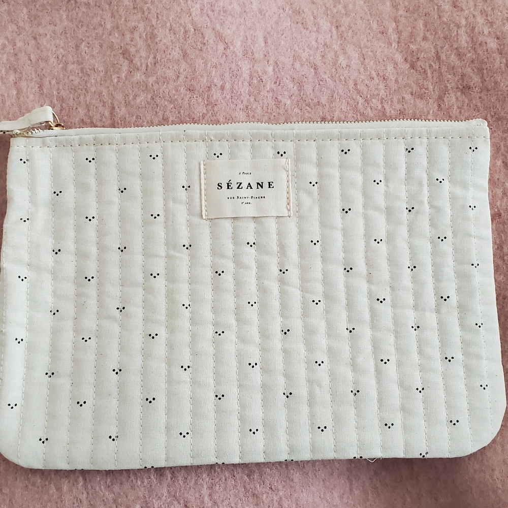 Sezane White Quilted Cosmetic Bag